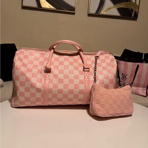 Pink Checkered Women's Bag Set